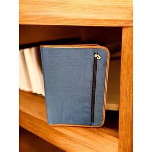 Dark Blue & Brown Zip-Around Organizer Portfolio With "B" Logo